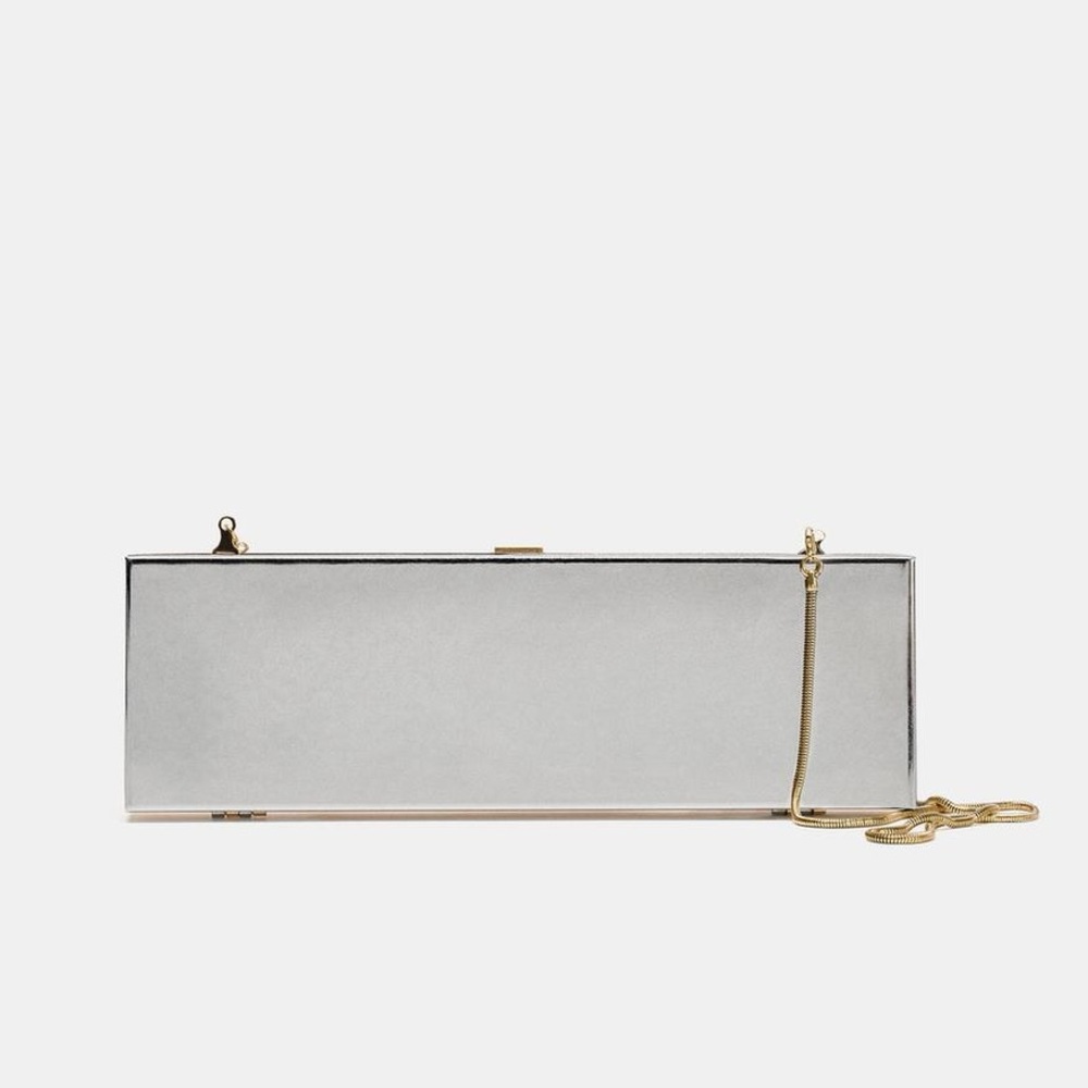 Zara Golden/Silver Elongated Rigid Minaudière. - Picture 2 of 9